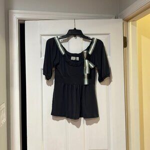 Ric Rac - Anthropologie Elbow sleeve grosgrain bow shirt